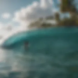 A picturesque view of Punta Cana's coastline with surfers riding the waves.