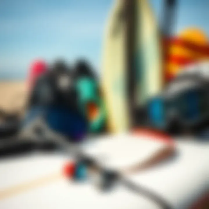 Essential Surfing Gear for Enthusiasts A close-up of essential surfing gear displayed on the beach