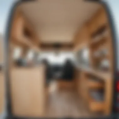 Efficient Interior Layout of Thalia Surf Van Interior layout of a Thalia surf van showcasing storage solutions
