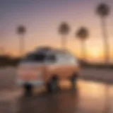 A sleek Thalia surf van parked by the beach at sunset