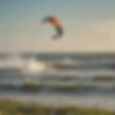 A lively community of kite surfers enjoying the waves, reflecting the vibrant culture of the Outer Banks