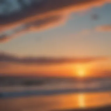 Vibrant sunset at the Outer Banks with kites soaring in the sky, showcasing the beauty of the location