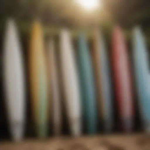 Close-up of different surfboard fins displayed against a natural backdrop