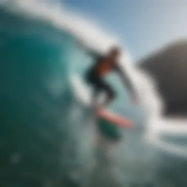Reef Break Navigation Surfer navigating a challenging reef break with skill.