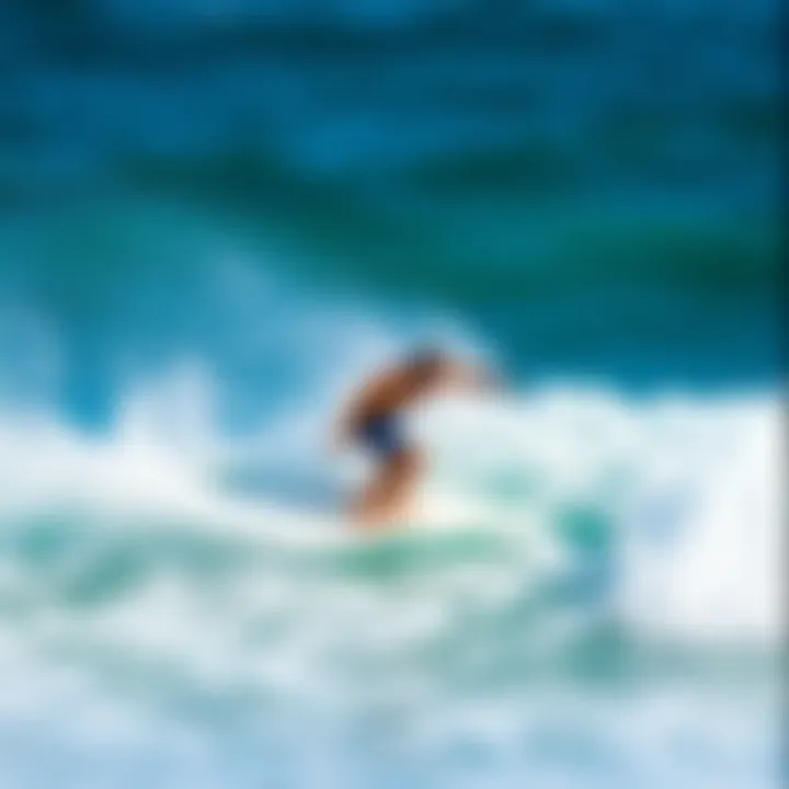 Surfer Riding a High-Performance Board A surfer skillfully riding a wave on a high-performance surfboard, demonstrating agility and control.