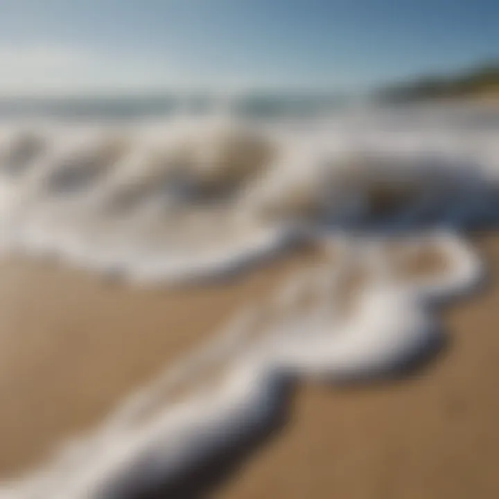 A close-up of ocean foam and sand on the beach