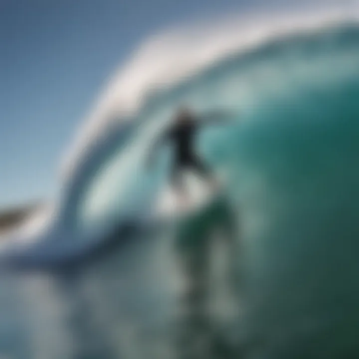 A surfer skillfully riding a wave, demonstrating advanced techniques in the water.