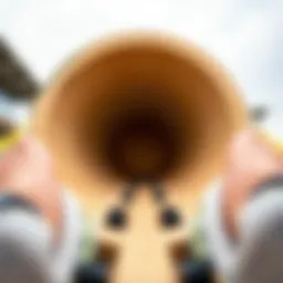 Detailed view of a wooden quarter pipe showing the structural support