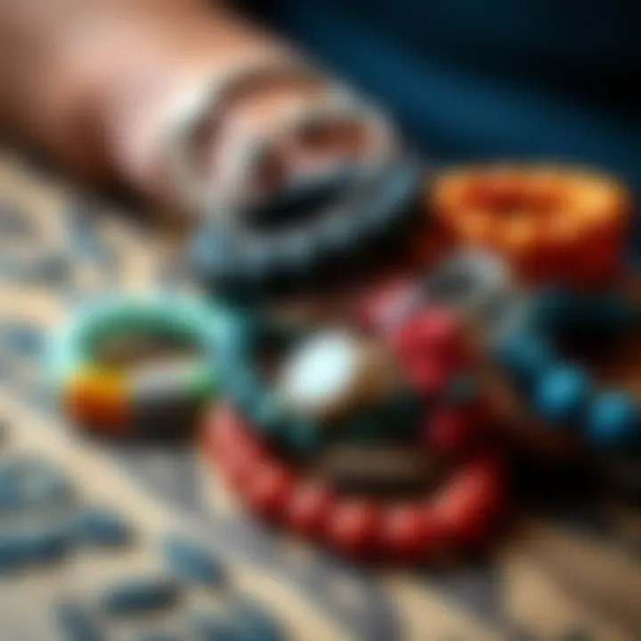 Diverse Styles of Surfer Bracelets A vibrant collection of surfer bracelets showcasing various materials and designs