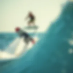 Dynamic flyboarding session showcasing innovative surfboard technology above water