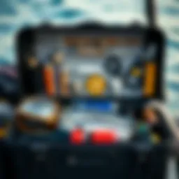 An organized surf fishing tackle box showcasing essential gear