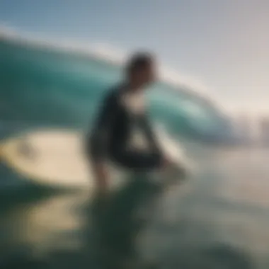 A surfer in a meditative state, integrating ocean sounds into relaxation