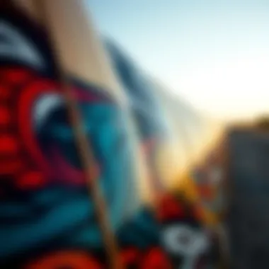 Intricate Graphic Designs on Longboards Close-up of intricate longboard graphic designs