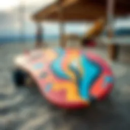 Vibrant longboard deck featuring abstract art