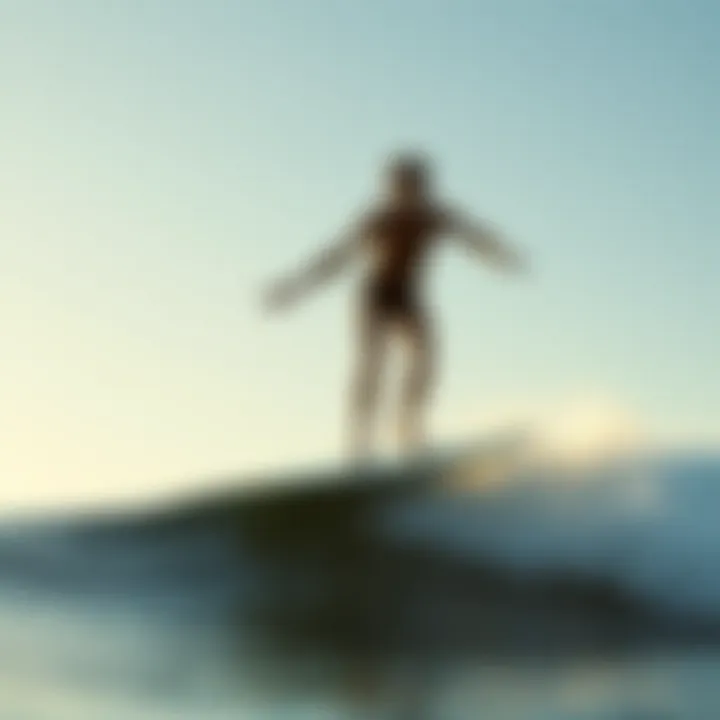 Showcasing Balance in Surfboarding A surfer showcasing perfect balance on the board