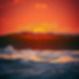 A breathtaking sunset casting golden hues over rolling ocean waves.