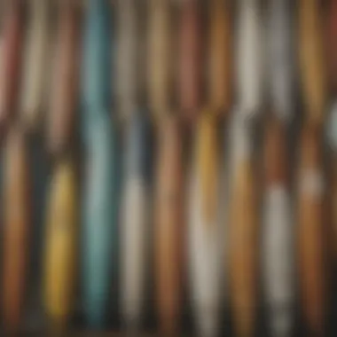 Diversity in Surfboard Shapes and Designs Close-up of different surfboard shapes showcasing their unique designs