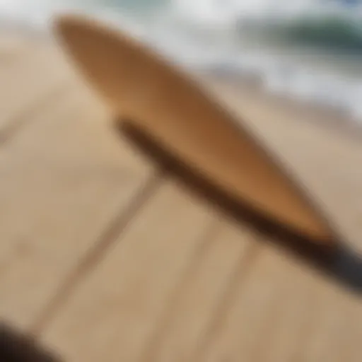 Close-up view of a small skim board showcasing its unique design features