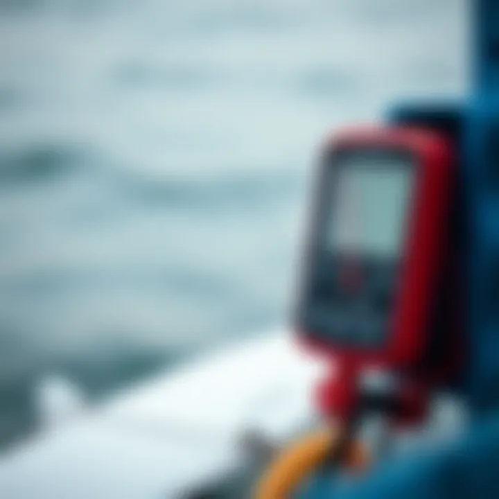 Close-up of a portable anemometer measuring wind speed