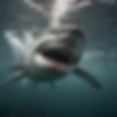 Majestic White Shark in Its Natural Habitat Majestic white shark swimming gracefully in clear waters