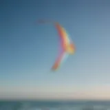 A vibrant training kite soaring high against a clear blue sky