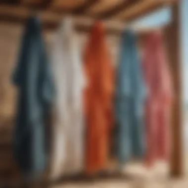 Diverse Towel Poncho Designs Diverse designs of towel ponchos hanging on display
