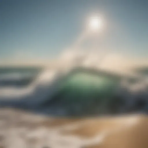 An ocean wave crashing on a sunny beach, emphasizing outdoor activity