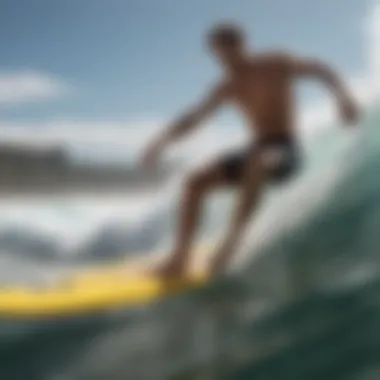 A surfer demonstrating the use of TRX Flex Fins in water