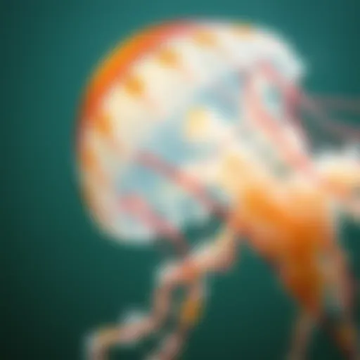 Intricate Beauty of Jellyfish Close-up of a jellyfish in the ocean