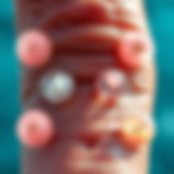 Illustration showing different types of blisters that can appear on skin.