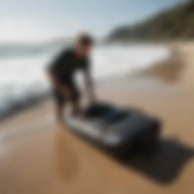 Packing a boogie board bag with surf gear