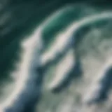 Aerial view of ocean waves formed by strong winds