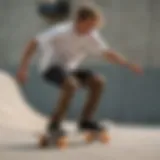 Skateboarder demonstrating a correct stance to reduce back strain