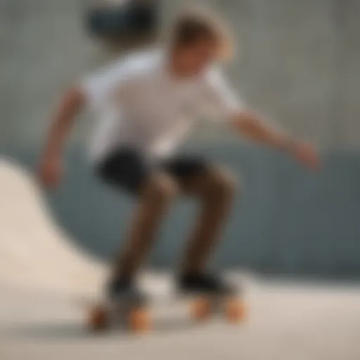 Skateboarder demonstrating a correct stance to reduce back strain