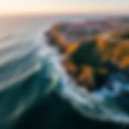 Aerial view of Mundaka surf spot showcasing waves