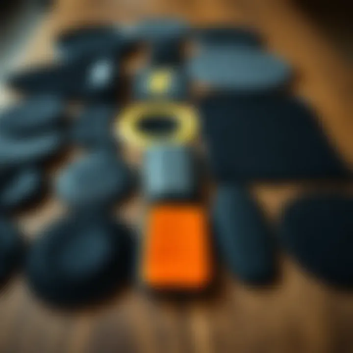 Various types of wetsuit patches laid out for comparison