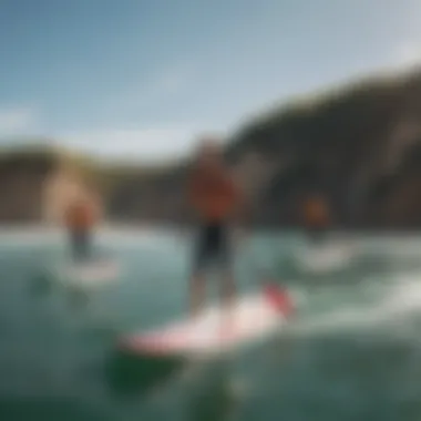 Eco-Conscious Surfing Experience A vibrant group enjoying a day of eco-conscious surfing with self-propelled boards