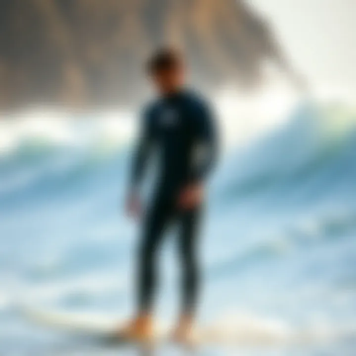 Evaluating Suit Fit and Performance Surfer analyzing fit and functionality of a suit