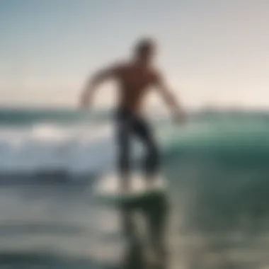 Surfer Riding Waves with Leash Surfer enjoying waves with a catch surf leash