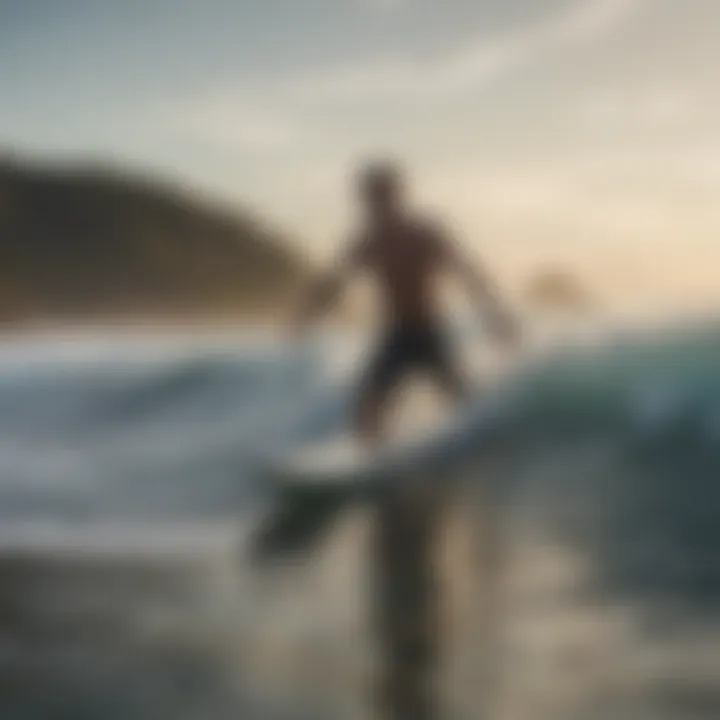 A surfer paddling into the ocean, embodying the spirit of adventure.