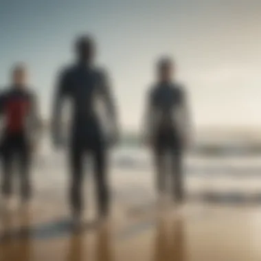 Exploring Various Wetsuit Styles for Surfing Diverse wetsuit styles displayed on a sandy beach