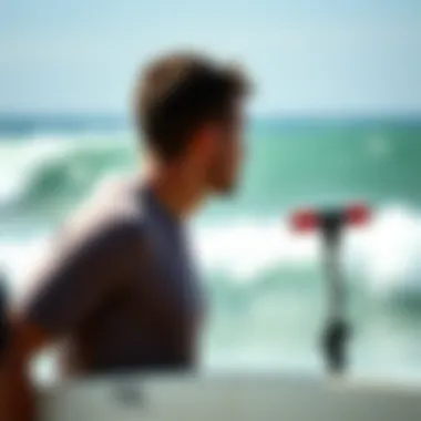 Surfer Observing Wind Indicators A surfer analyzing surf conditions while observing wind indicators