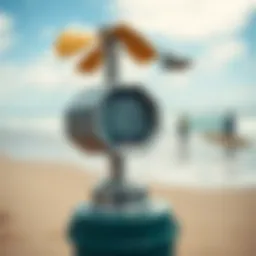 An anemometer measuring wind speed on the beach