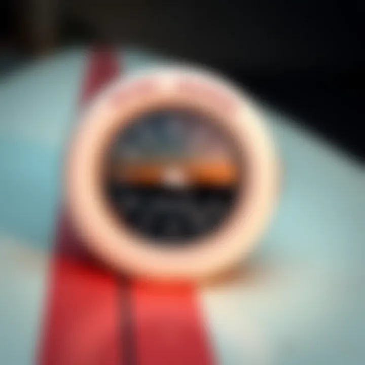 Surfboard and Wind Speed Gauge Surfboard resting against a wind speed gauge