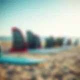 Different wing surf sizes displayed on a beach