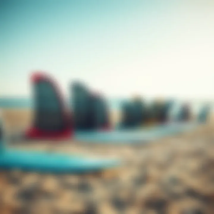 Different wing surf sizes displayed on a beach