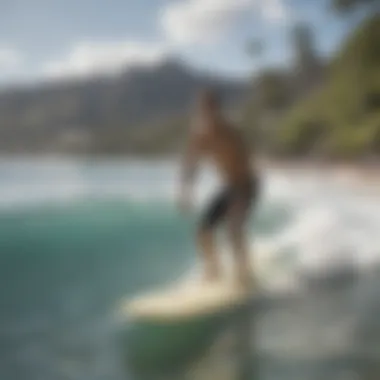 An instructor teaching a surfing lesson on the shores of Waikiki