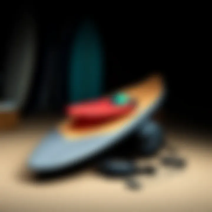 Wavestorm Longboard with Surf Accessories Wavestorm longboard displayed with surf gear