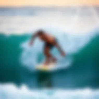 Surfing with the Wavestorm Longboard Surfer riding the Wavestorm longboard on a wave