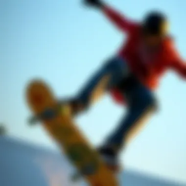 Skateboarder in Action A close-up shot of a skateboarder performing a trick